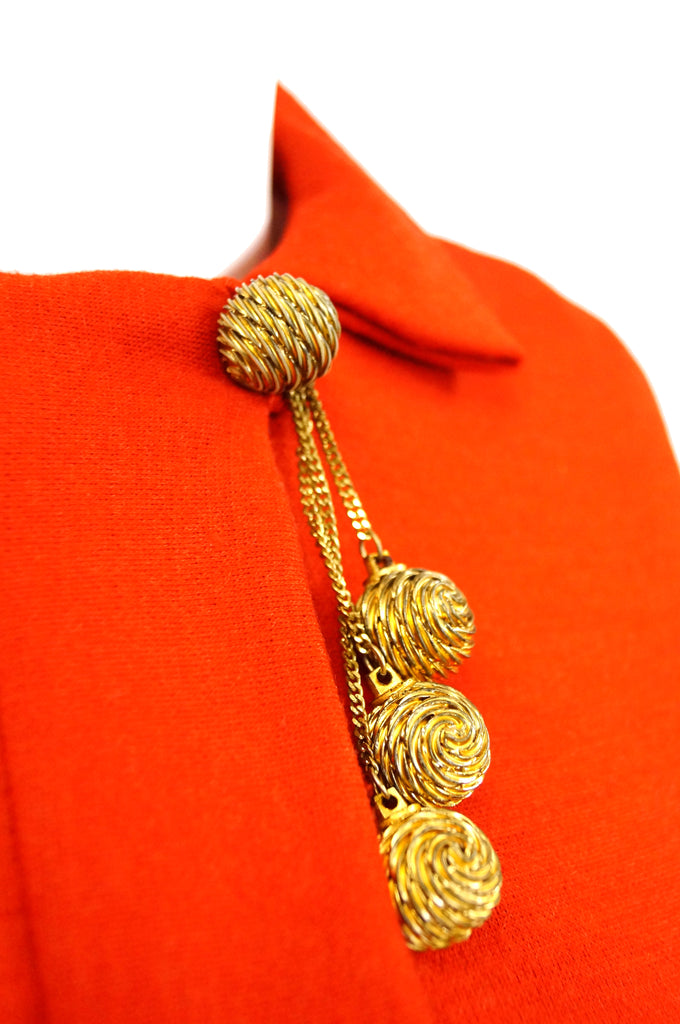 1970s Geoffrey Beene Red Knit Shirt Dress With Gold Pendulum Accents