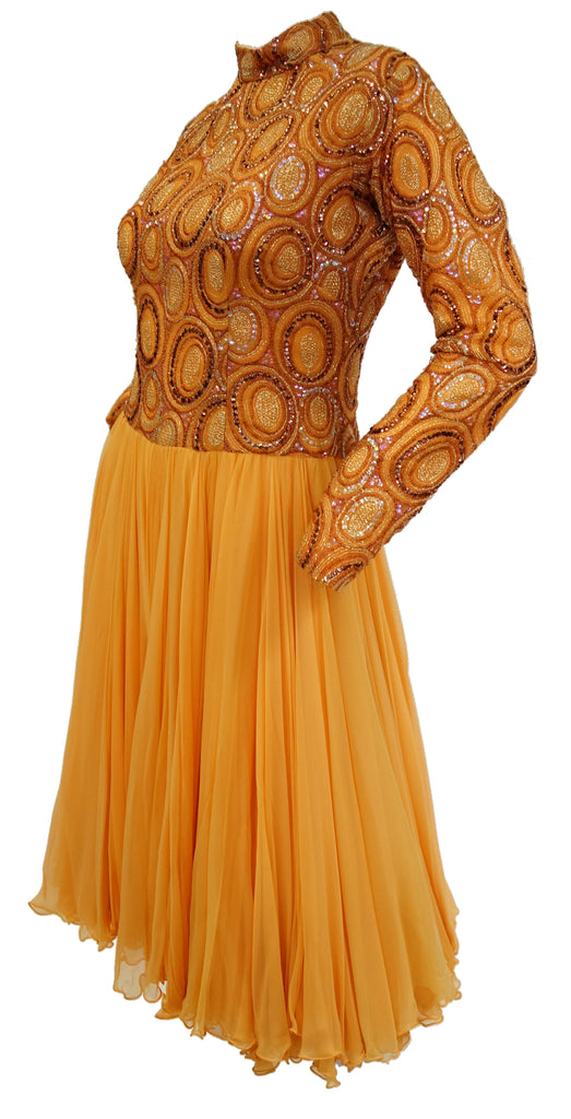1960s Tangerine Sequin Dream Cocktail Dress