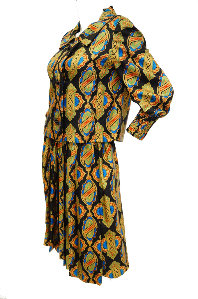 1970s Galanos Venetian Print Silk Skirt Suit