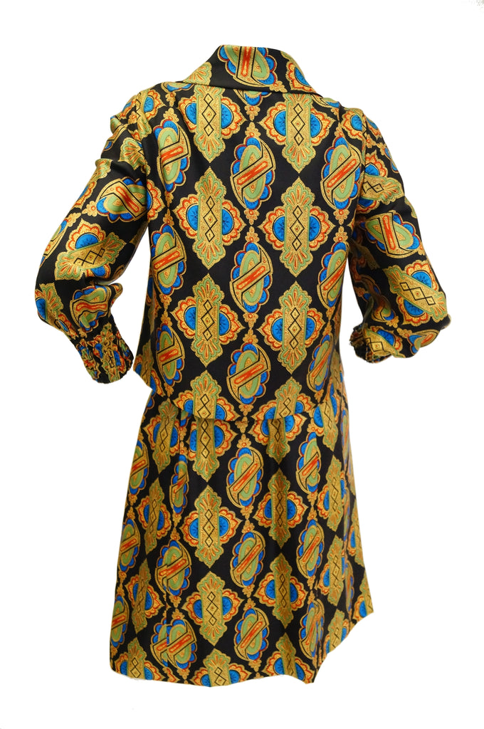 1970s Galanos Venetian Print Silk Skirt Suit