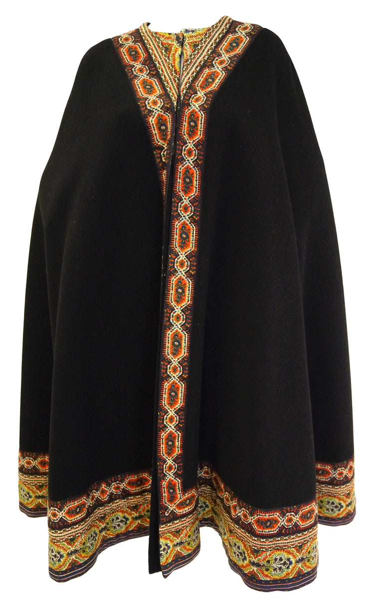 1960s Oscar de La Renta Bohemian Trim Wool Cloak