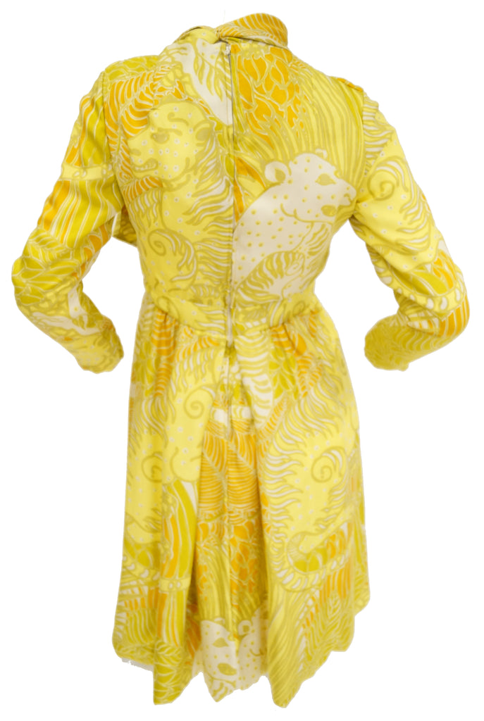 1960s George Halley Citrine Yellow Grinning Tiger Dress