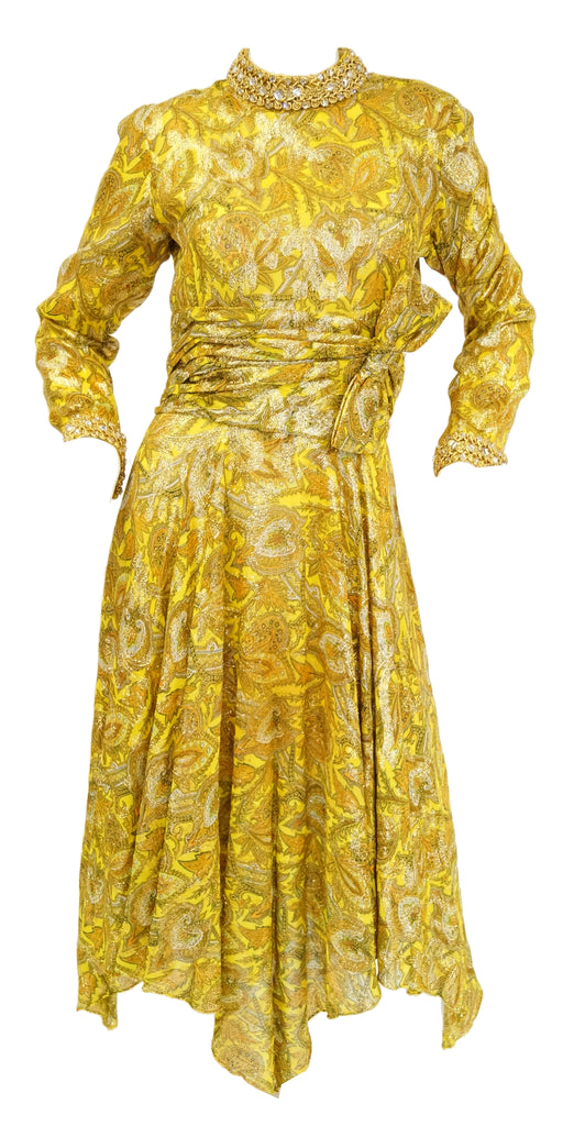 1960s Metallic Mod Dress w/ Rouching & Rhinestone Details