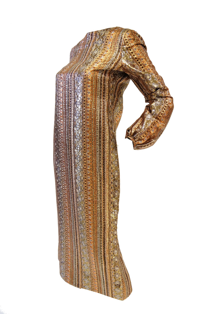 1970s Metallic Gold and Copper Party Dress