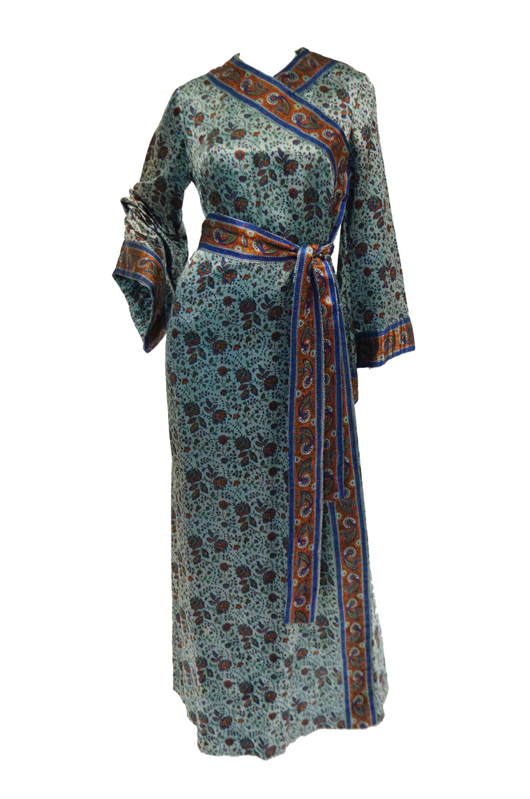 1960s Treacy Lowe Mercerized Cotton Handprinted India Wrap Dress