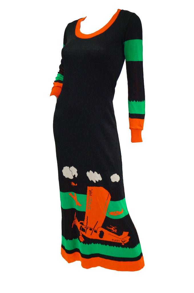 1970s Giorgio di Sant' Angelo Biplane Intarsia Knit Maxi Dress - Iconic