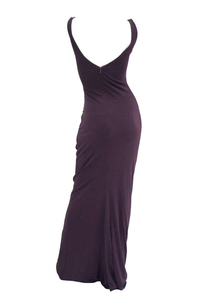 2007 Donald Deal Aubergine and Ginger Colorblock Drape Bodycon Evening Dress
