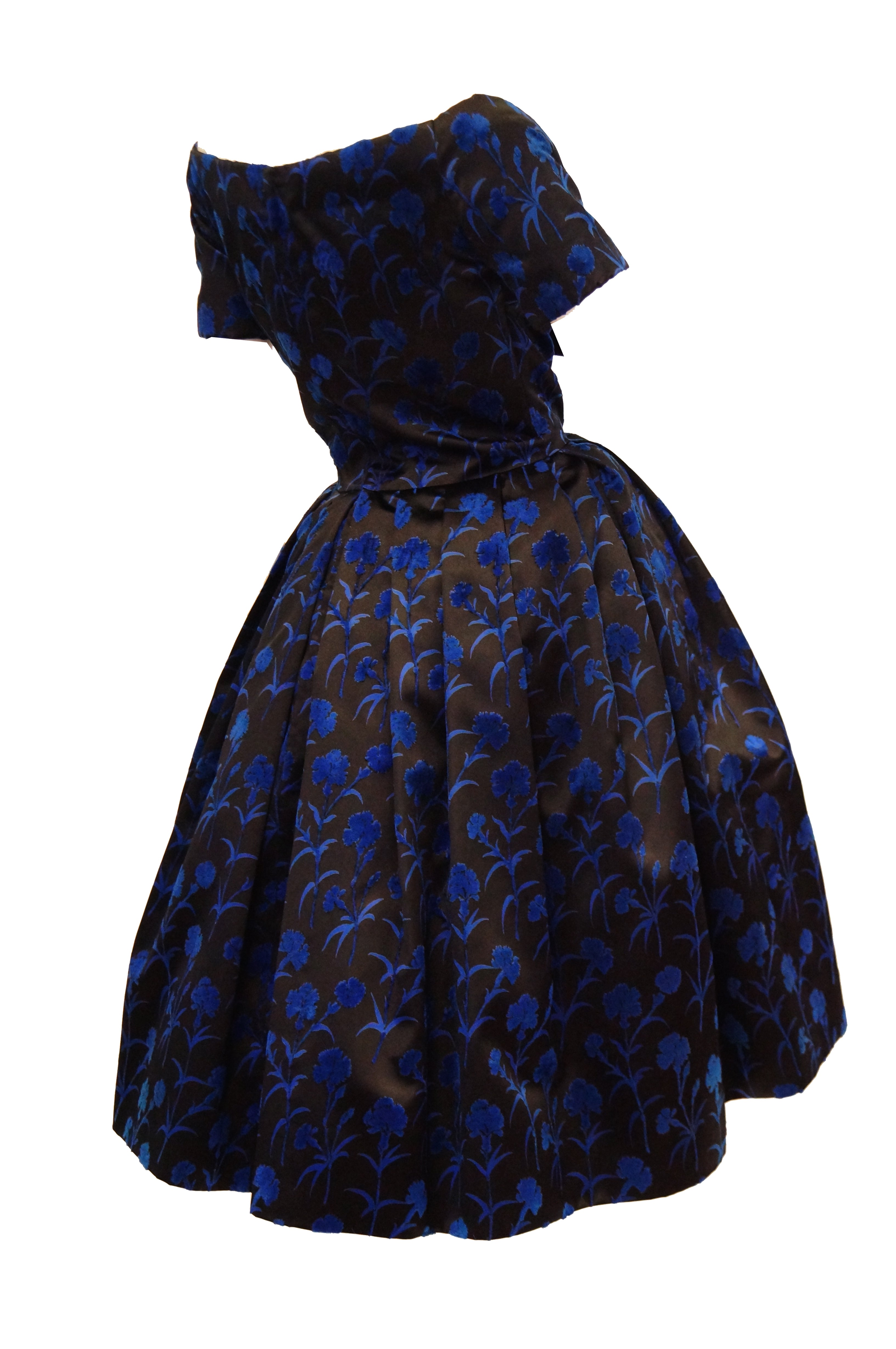 1950s Christian Dior Couture Blue & Black Silk & Velvet New Look Dress -  MRS Couture