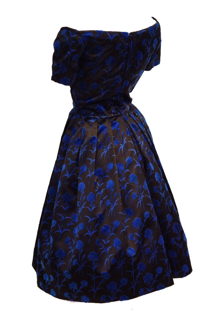 1950s Christian Dior Couture Blue & Black Silk & Velvet New Look Dress, Iconic