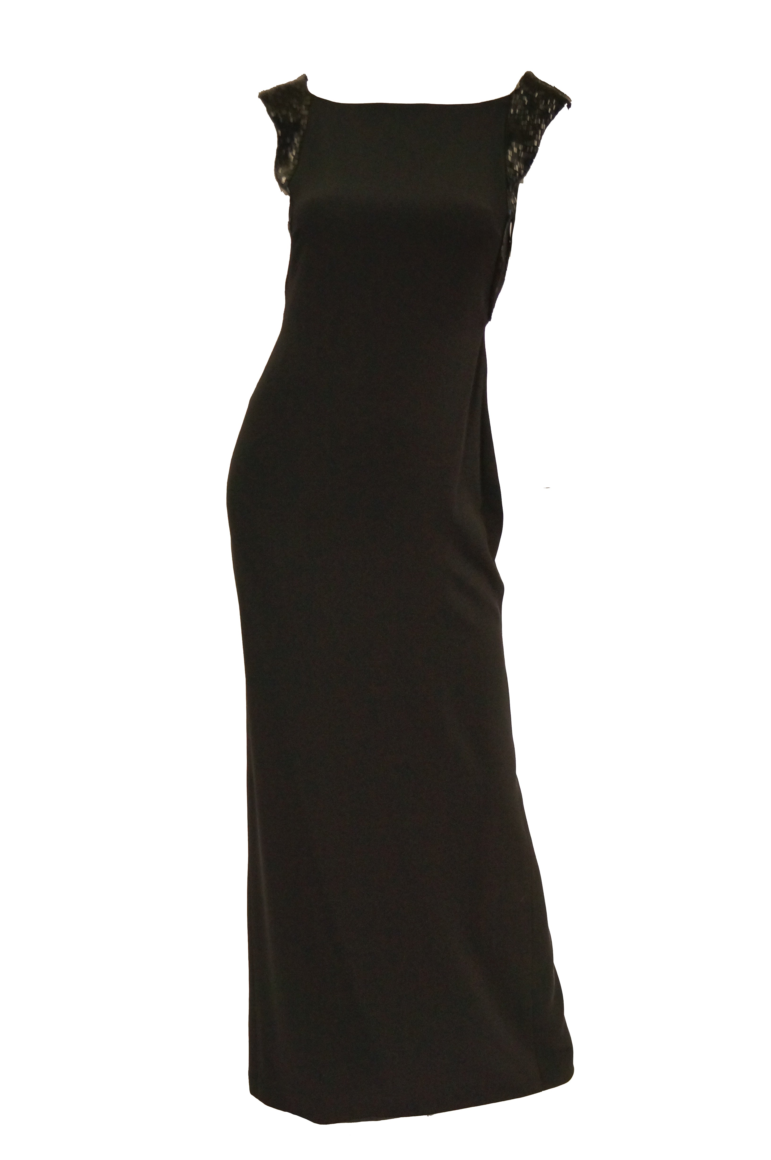 1990s Richard Tyler Couture Black Silk & Sequin Plunge Back Dress - MRS  Couture
