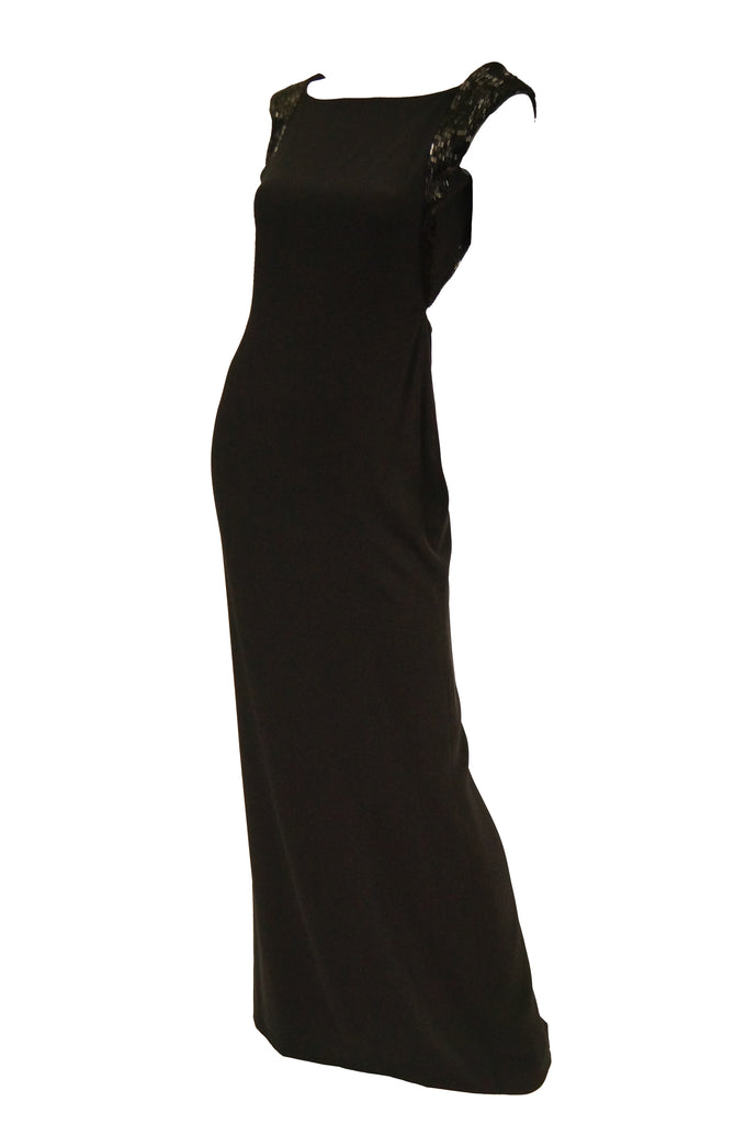 1990s Richard Tyler Couture Black Silk & Sequin Plunge Back Dress