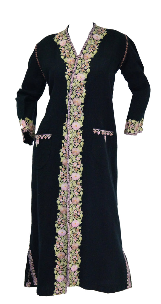 Vintage Kashmiri Crewel Embroidered Wool Coat