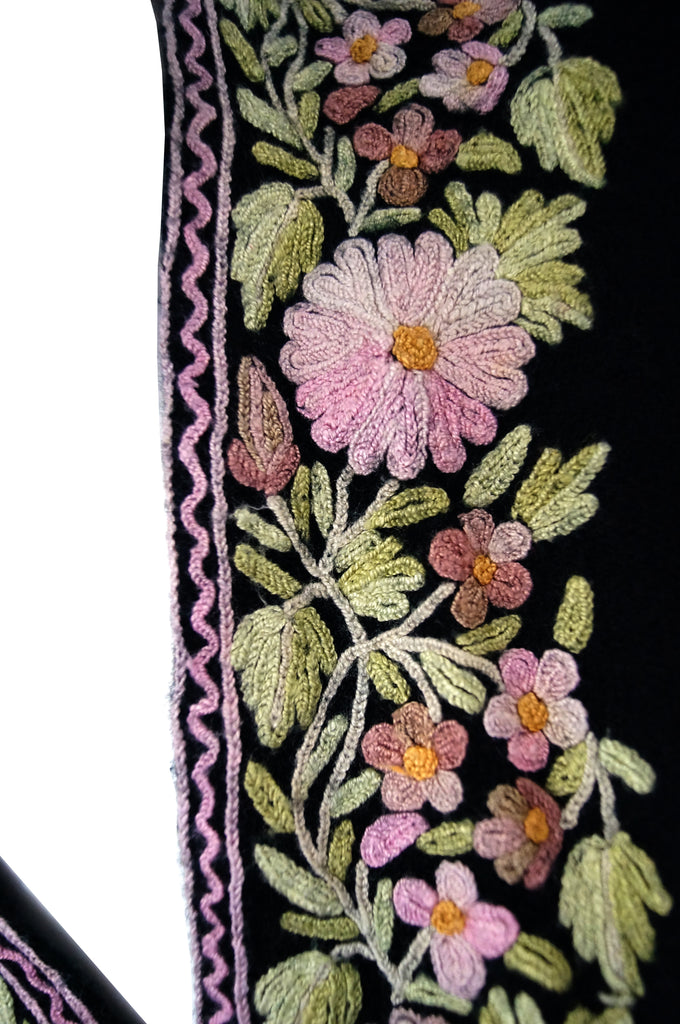 Vintage Kashmiri Crewel Embroidered Wool Coat