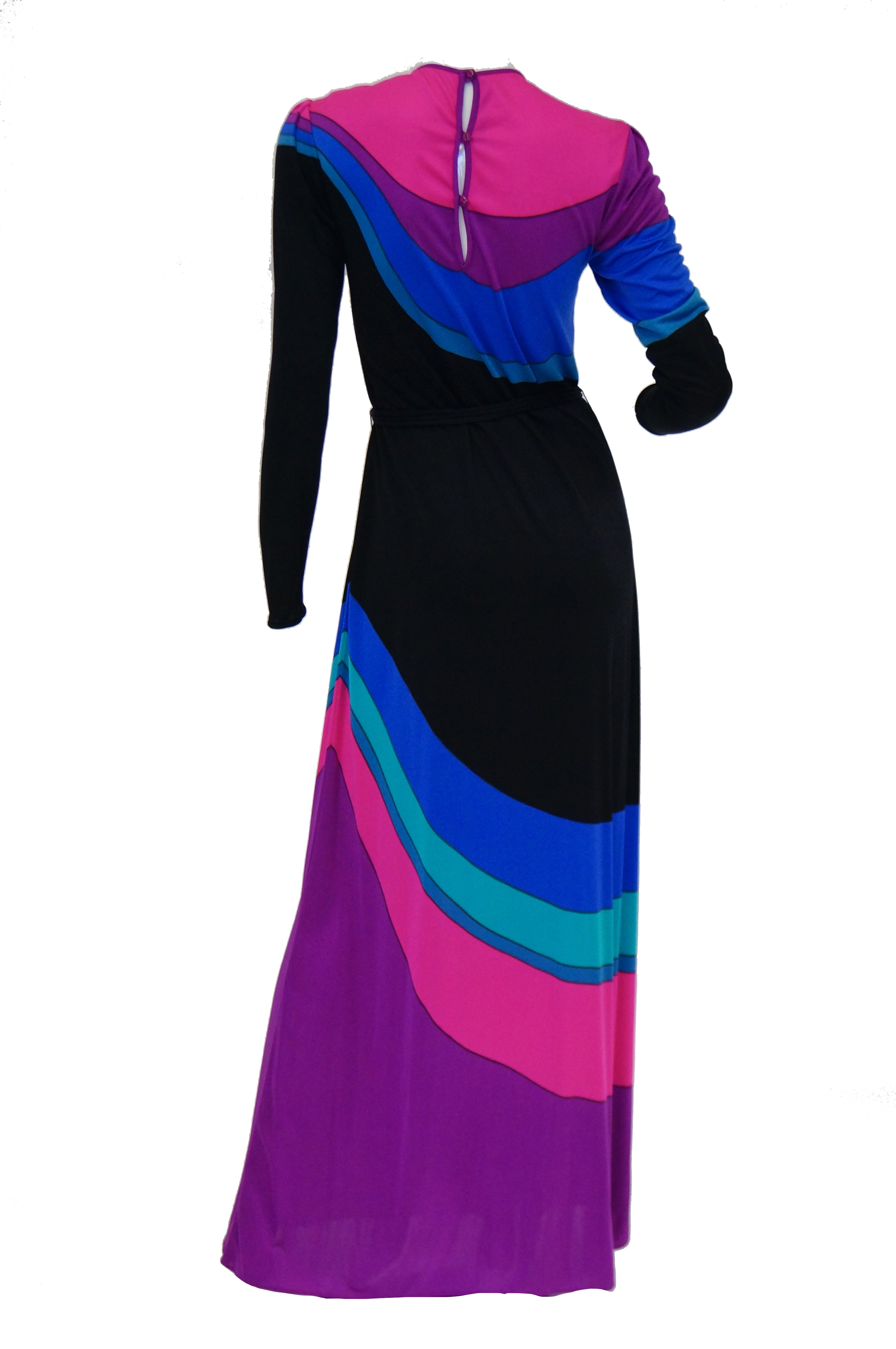 1970s Louis Feraud Vibrant Graphic Pink Blue and Black Swirl Knit Maxi -  MRS Couture