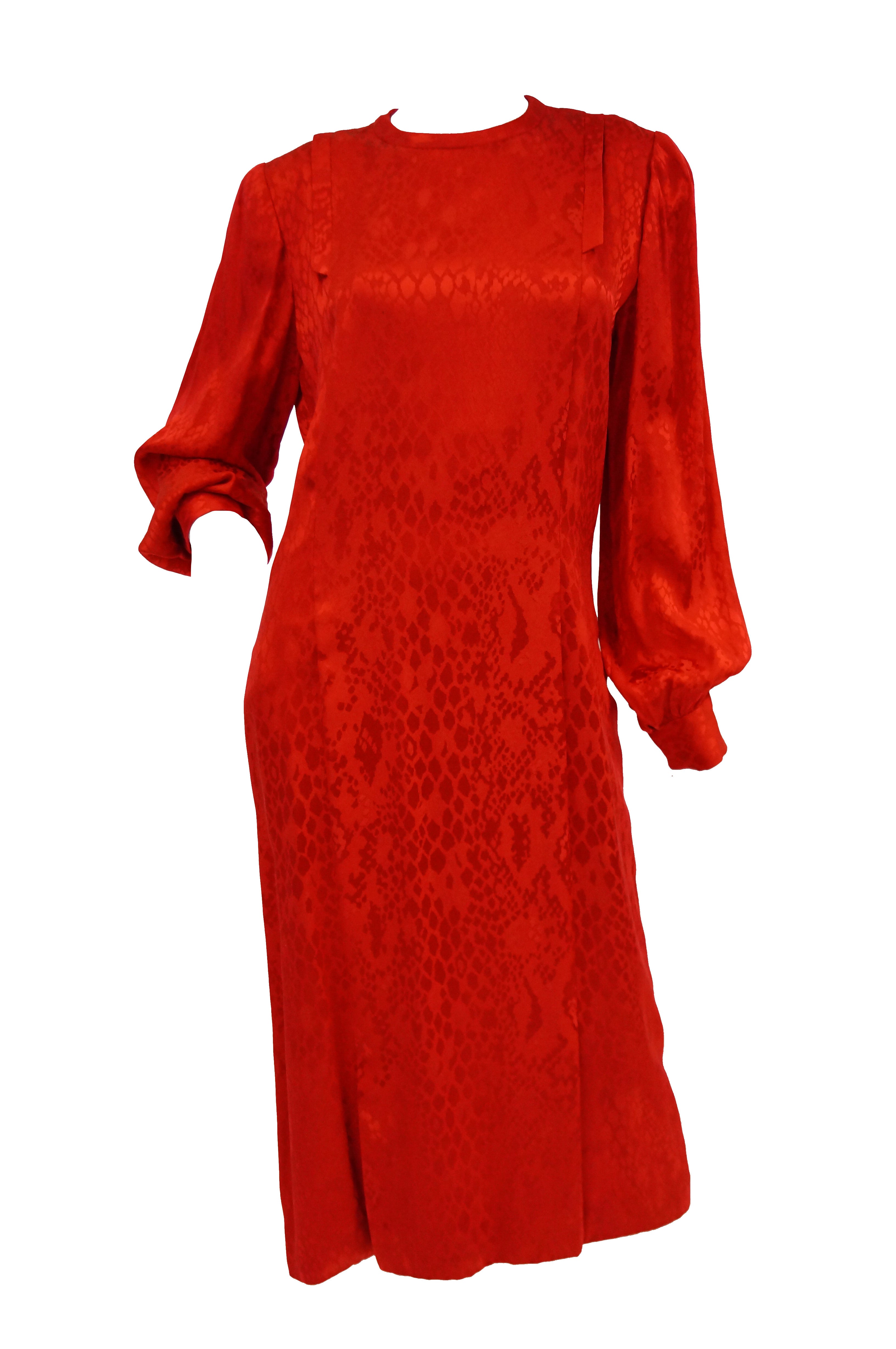 1980s Andre Laug Red Silk Snakeskin Print Dress - MRS Couture