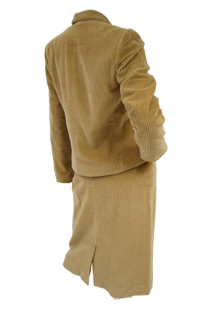 1970s Diane Von Furstenberg Tan Corduroy Skirt Suit