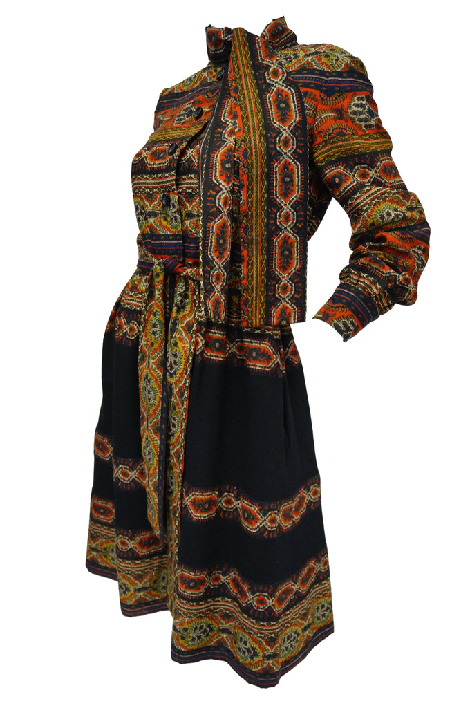 1960s Oscar de la Renta Ethnic Print Wool Dress