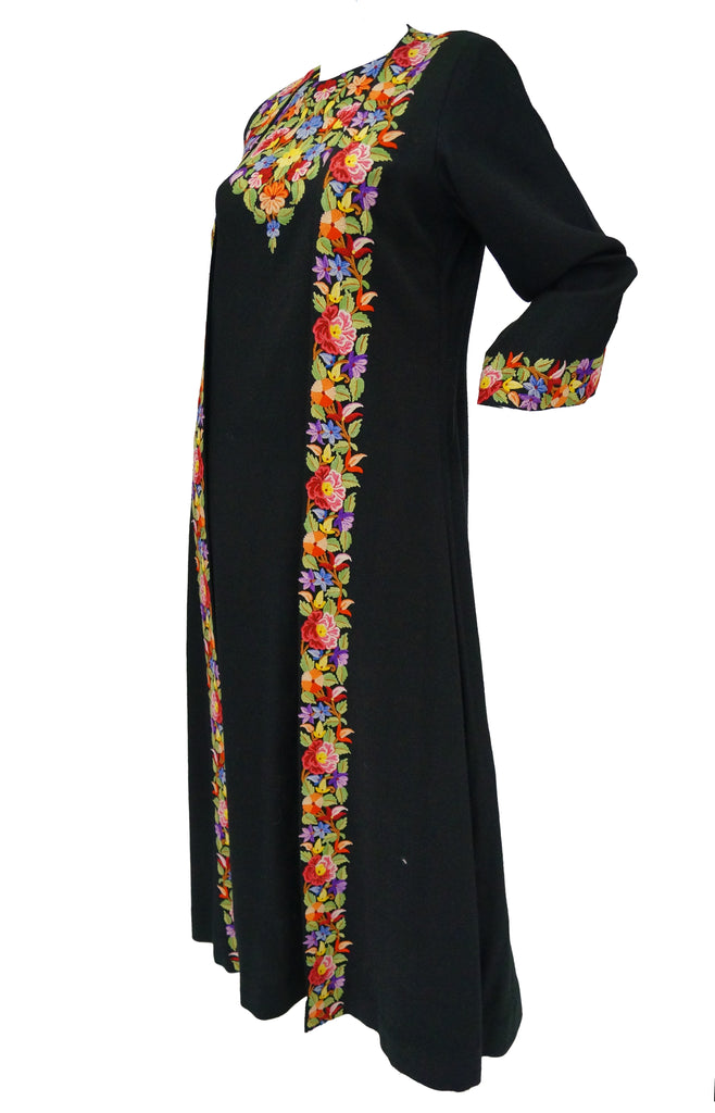 Vintage Suffering Moses Wool Kashmiri Embroidered One Piece Wrap Dress Coat 10