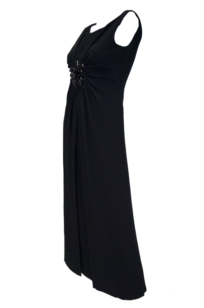 1960s Guy Laroche Black Empire Waist Evening Dress