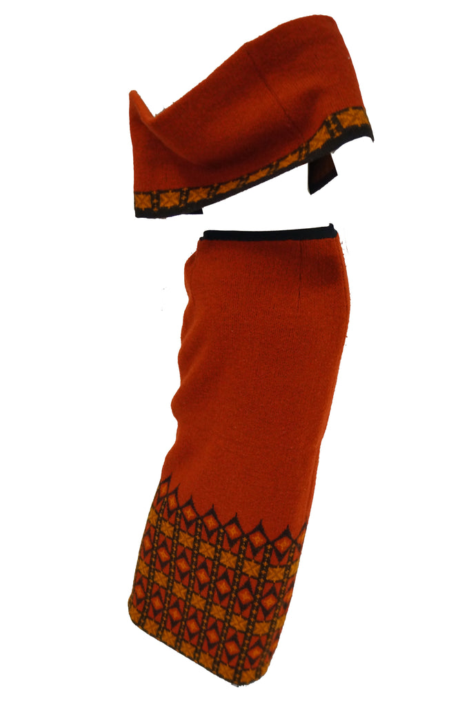 1970s Janus of Norway Red Knit Virgin Wool Skirt and Shrug