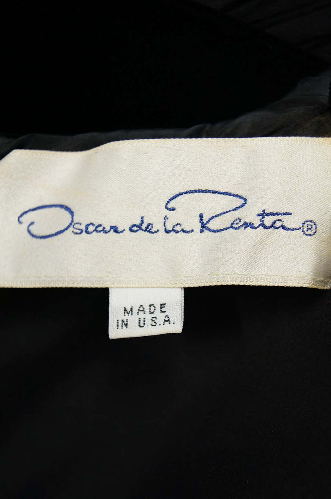 1980s Oscar De La Renta Black Velvet Cocktail Dress with / Ruched Detail
