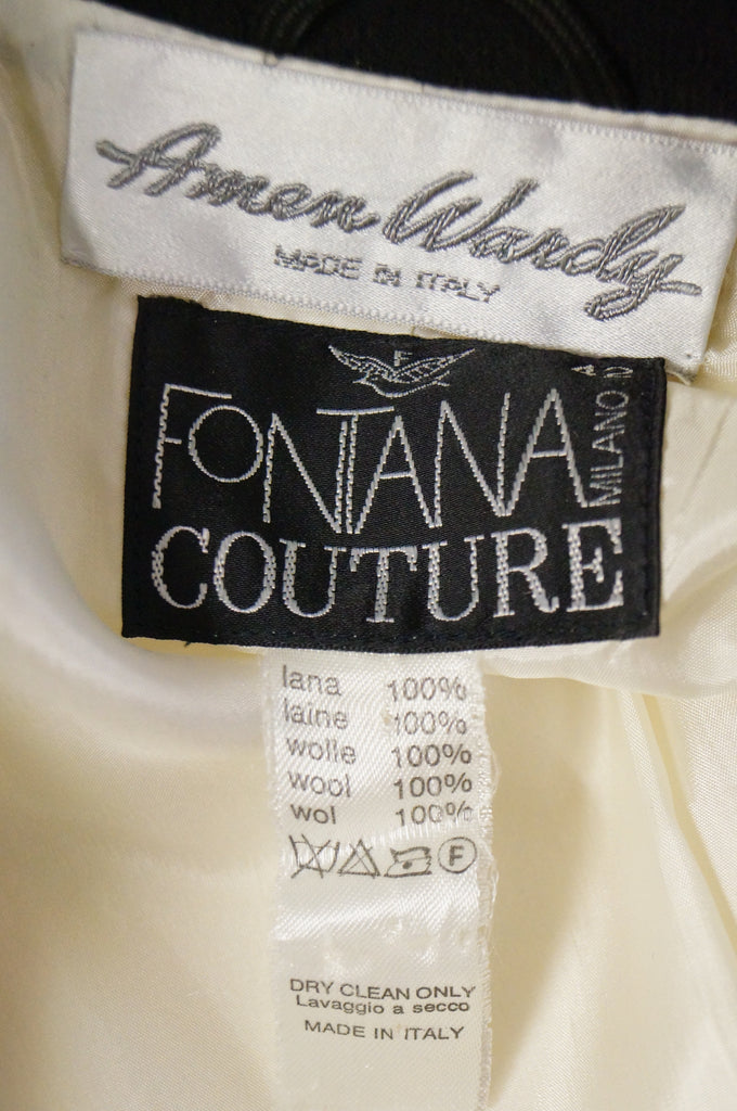 1980s Fontana Couture for Amen Wardy Cream and Black Scallop Suit Dress