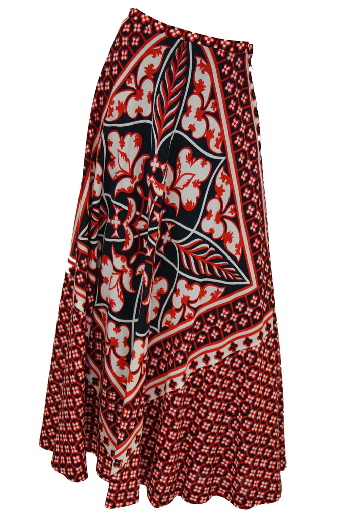 1960s Greek Designer Roula Stathis Hand Printed Red Geometric Skirt- Rare