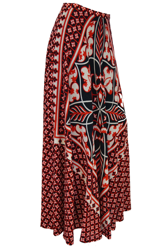 1960s Greek Designer Roula Stathis Hand Printed Red Geometric Skirt- Rare