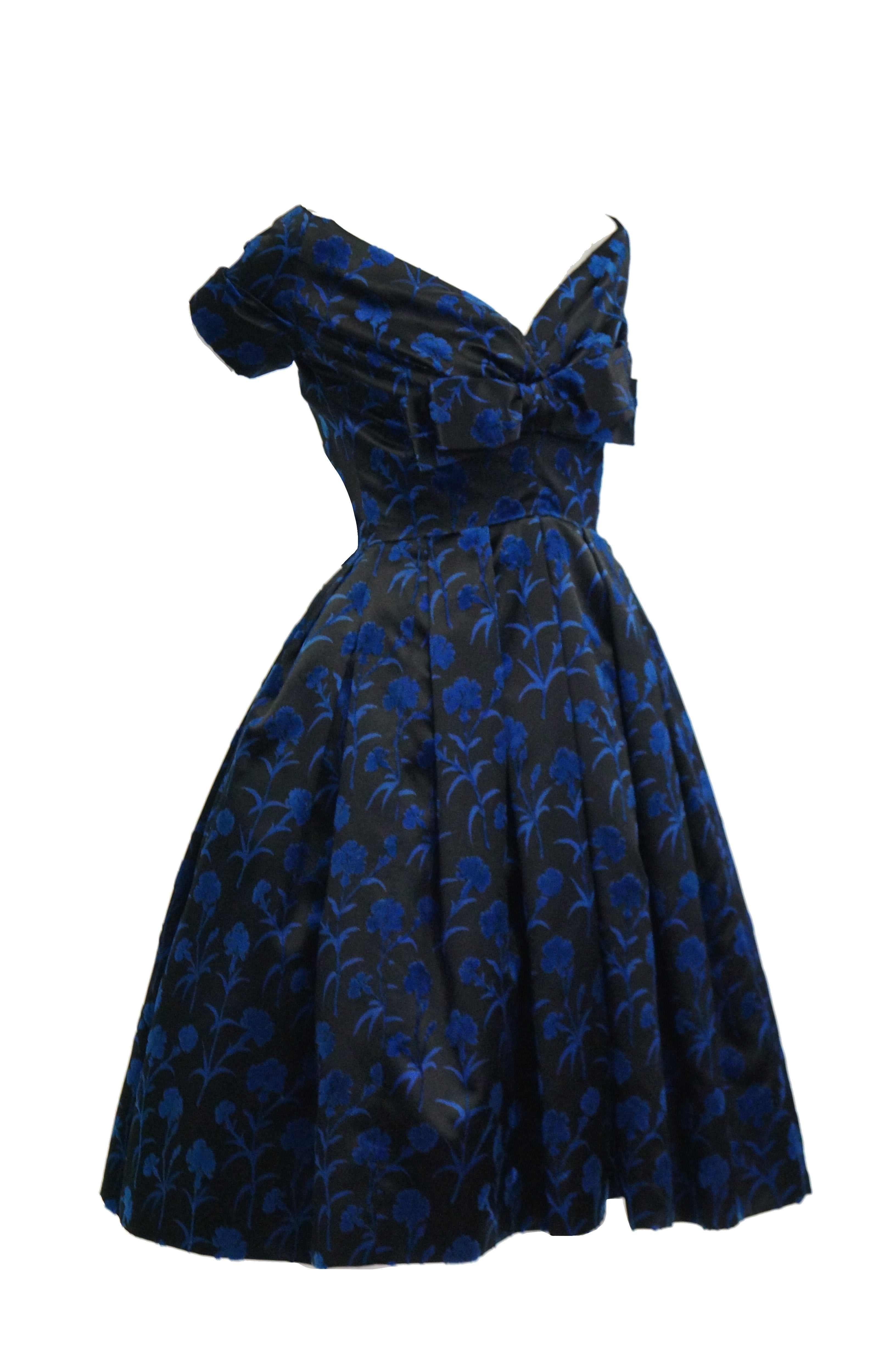 1950s Christian Dior Couture Blue & Black Silk & Velvet New Look Dress -  MRS Couture