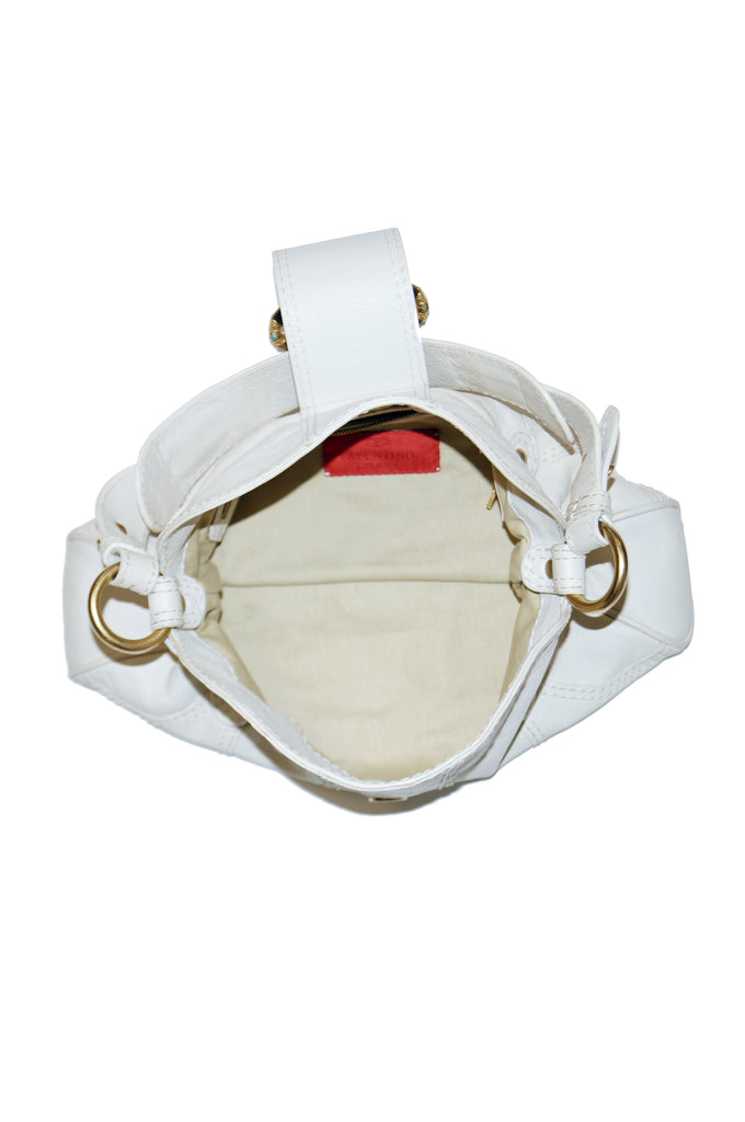 Valentino Leather Off White Rock Studded Shoulder Bag