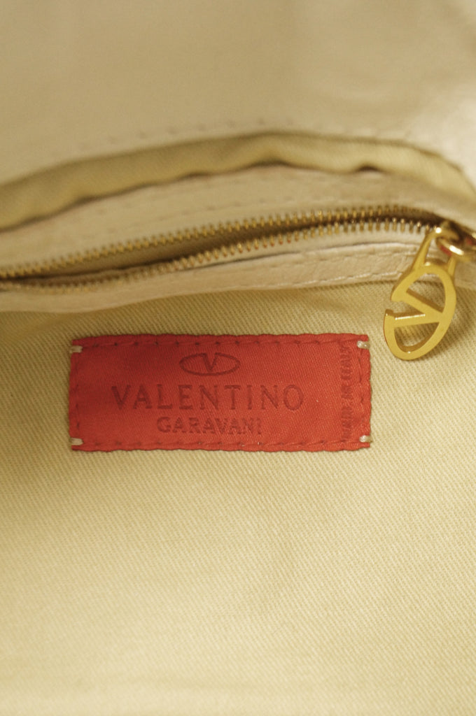 Valentino Leather Off White Rock Studded Shoulder Bag