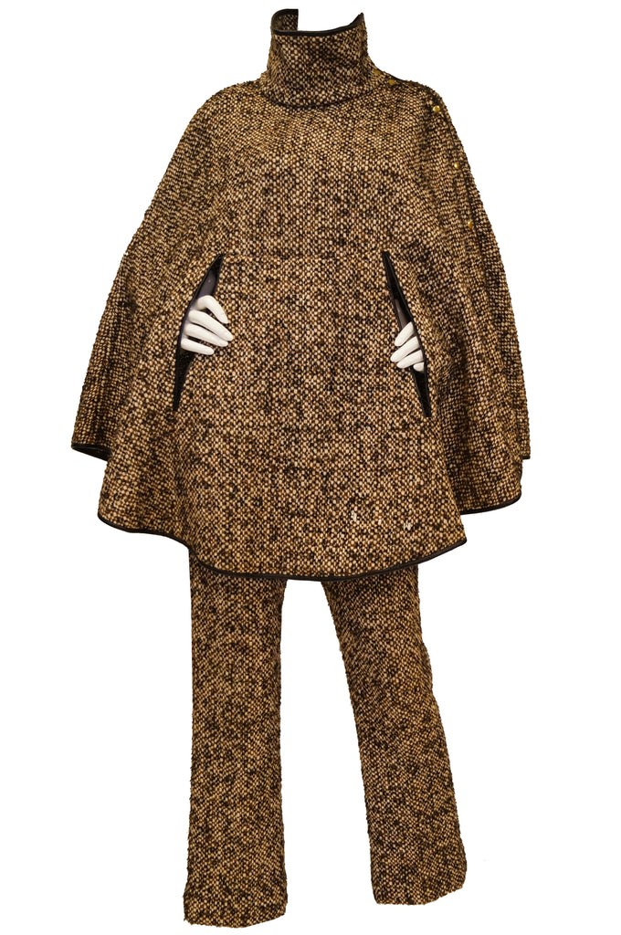 1960s Bonnie Cashin Sills Wool & Leather Cape w/ Trousers