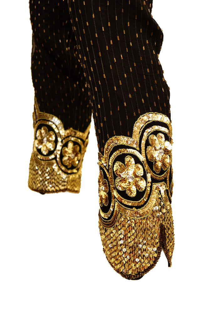 Vintage Black Silk Gold Beaded Jumpsuit