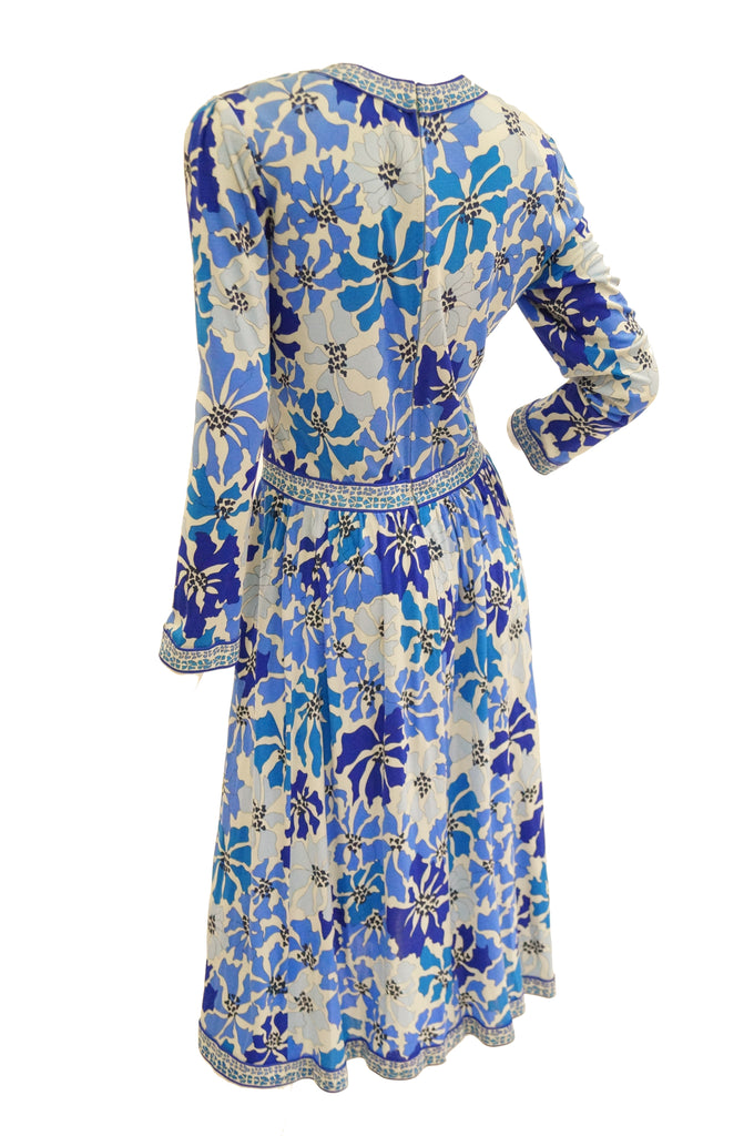 1970 Averardo Bessi Blue Floral Geometric Print Midi Dress