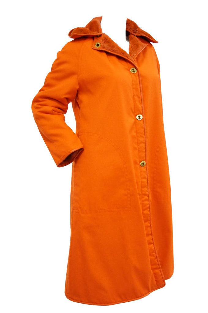 1960s Bonnie Cashin Tangerine Yellow Canvas and Leather Coat & Skirt Set