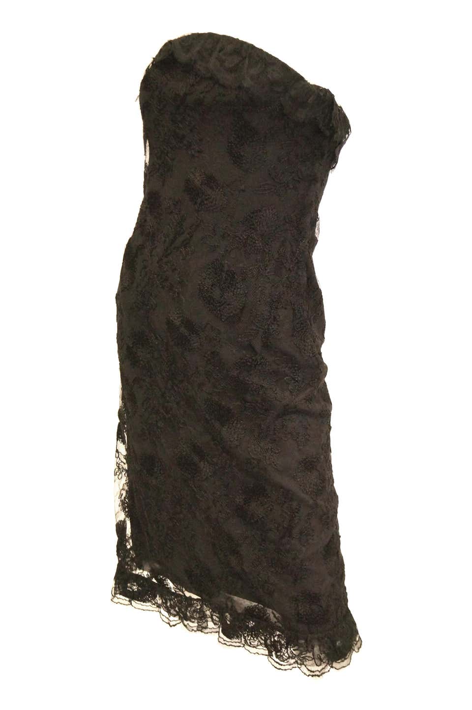 Vintage Chanel Black Strapless Lace Dress - Size FR 40