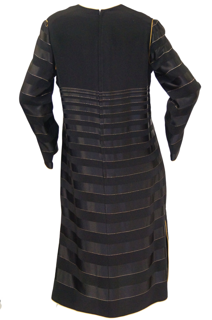 1980s Bellville Sassoon Black and Gold Stripe Sheath Dress / Caftan