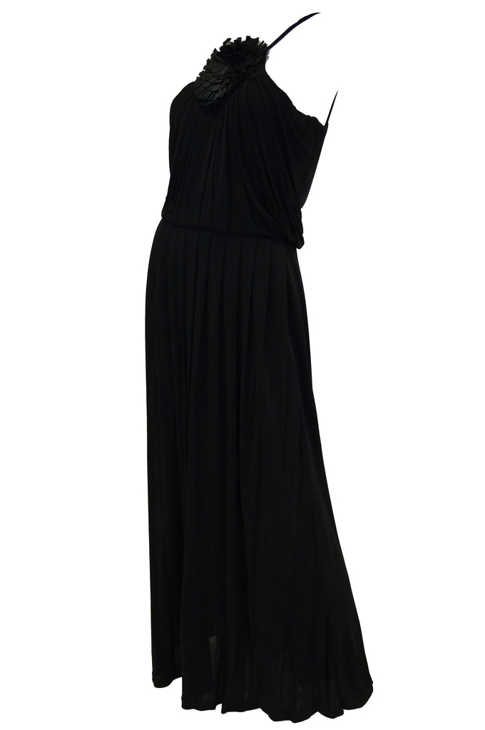 2003 Fendi Black Drape Jersey Knit Maxi Dress