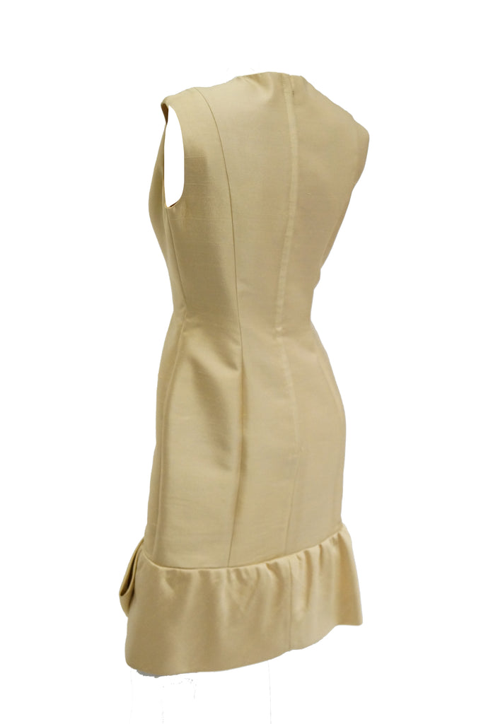 1960s Mardi Gras Champagne Gold Cocktail Sheath Dress with Bow Detail