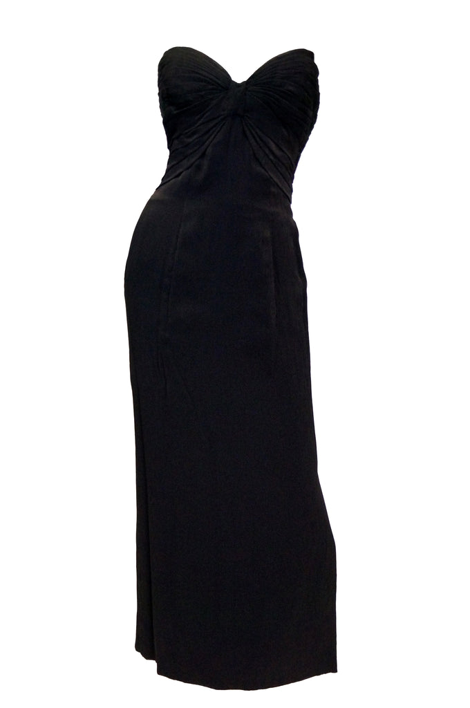 1950s Tur Zel Black Silk Sweetheart Evening Dress