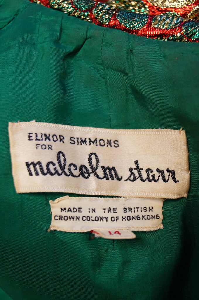 1970s Malcolm Starr Gold Green Metallic Maxi Dress Size 12