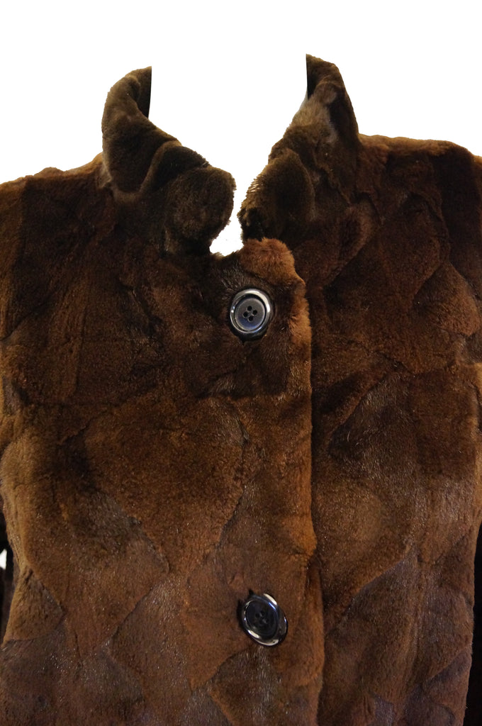 1980s Geometric Sheared Mink Coat XL 14