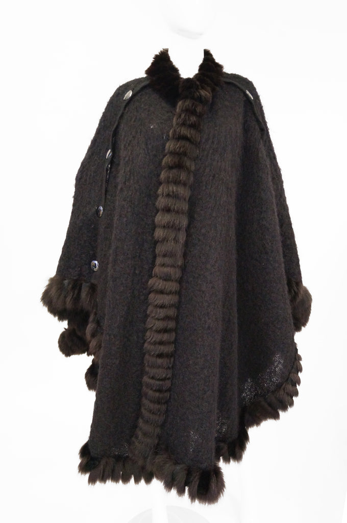1970s Yves Saint Laurent Wool and Fox Button Shawl Cape