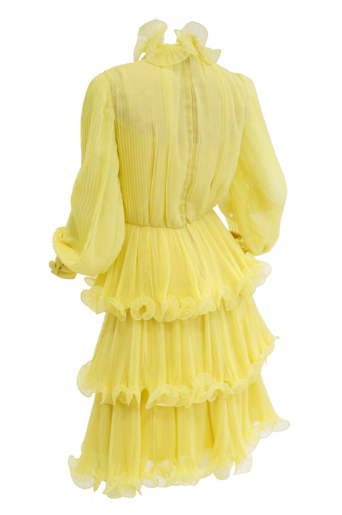 1960s Lemon Chiffon Curly Hem Cocktail Dress