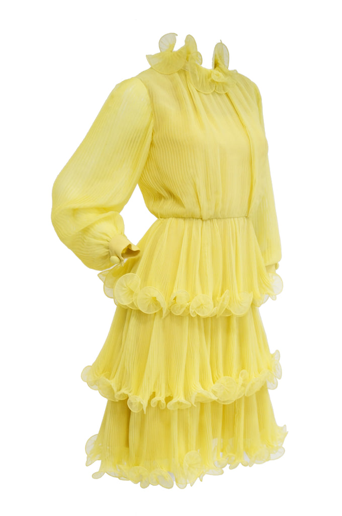 1960s Lemon Chiffon Curly Hem Cocktail Dress