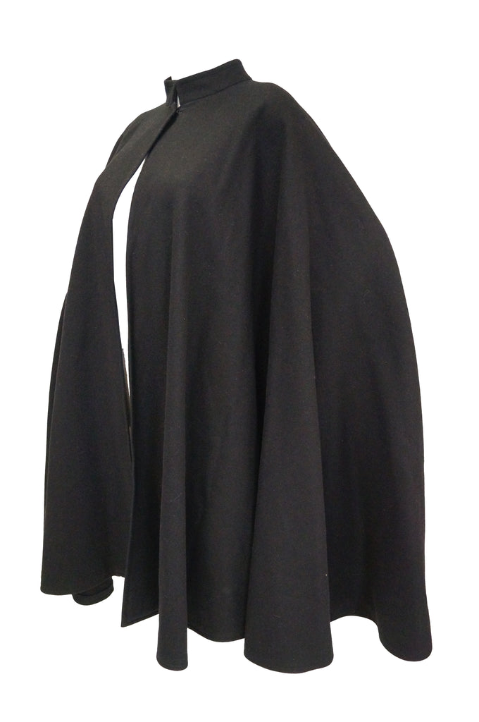 1970s Yves Saint Laurent Mandarin Collar Black Wool Cape - MRS Couture