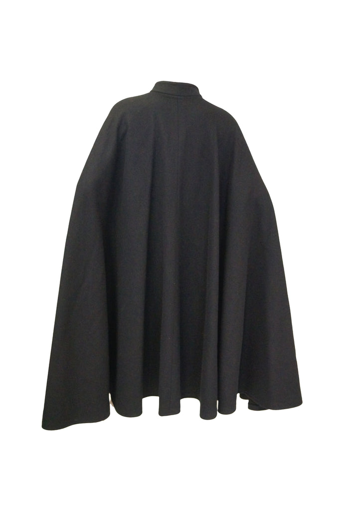 1970s Yves Saint Laurent Mandarin Collar Black Wool Cape - MRS Couture