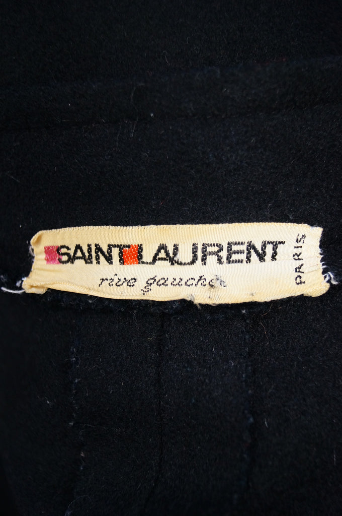 1970s Yves Saint Laurent Mandarin Collar Black Wool Cape