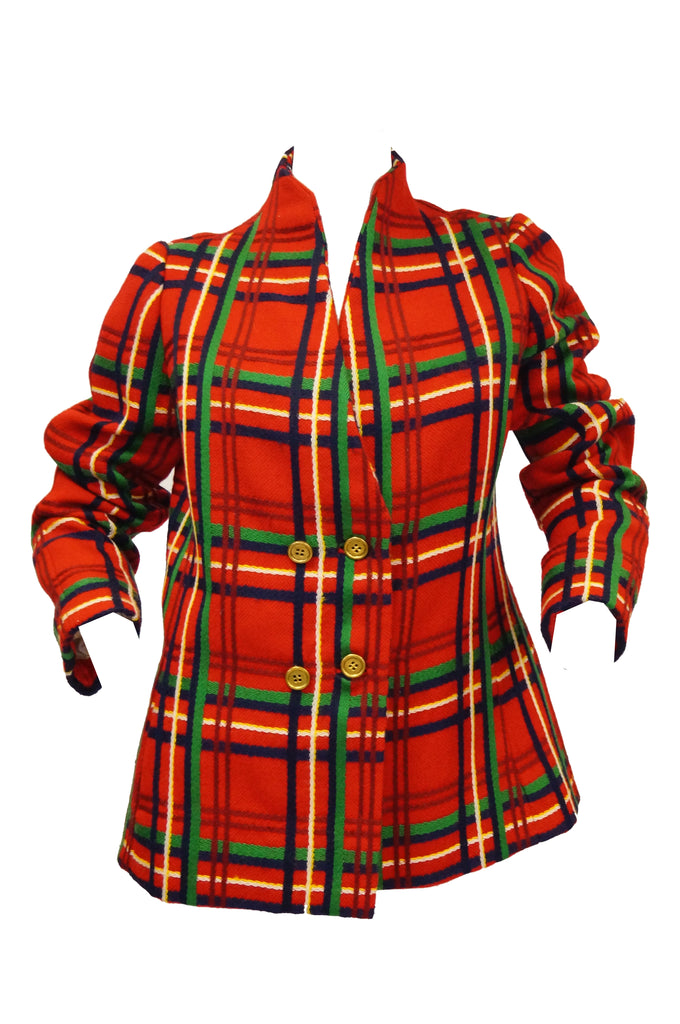 1970s Galanos Red Plaid Dress and Jacket