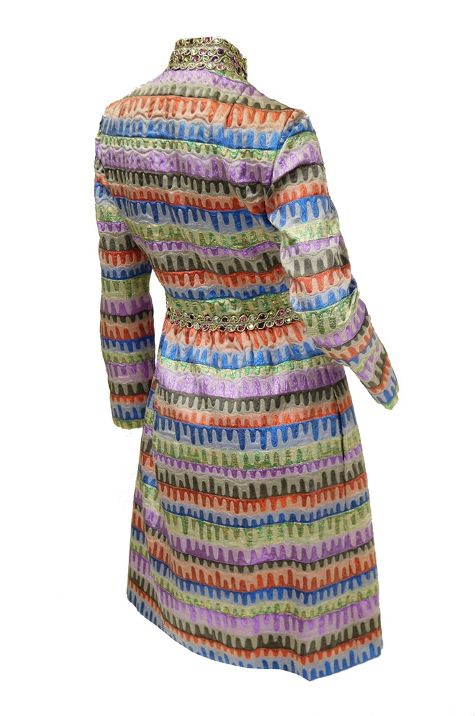1960s Oscar de la Renta Rainbow Brocade Wave Cocktail Dress